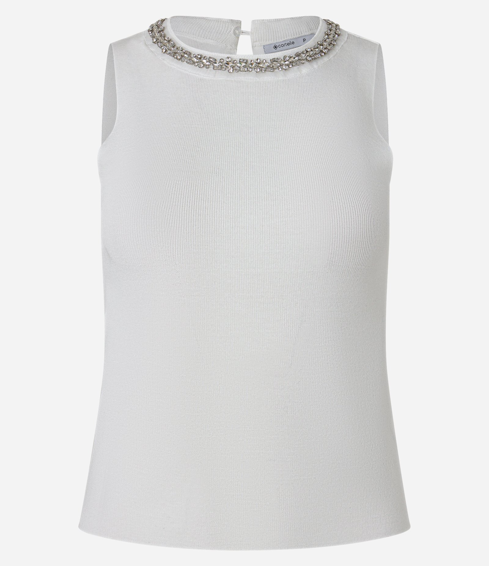Blusa Canelada em Tricô com Colar de Strass na Gola Branco 4