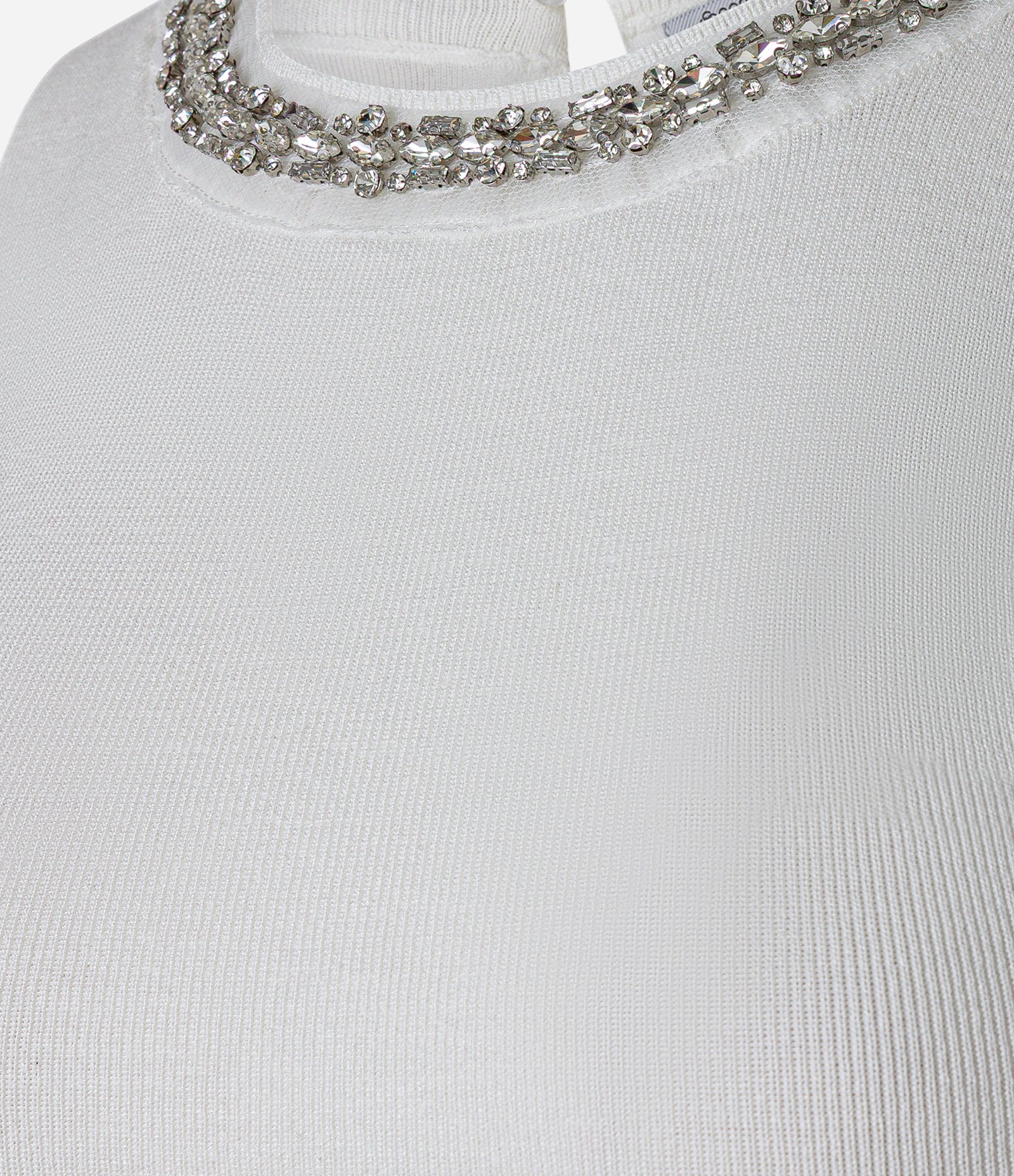 Blusa Canelada em Tricô com Colar de Strass na Gola Branco 6