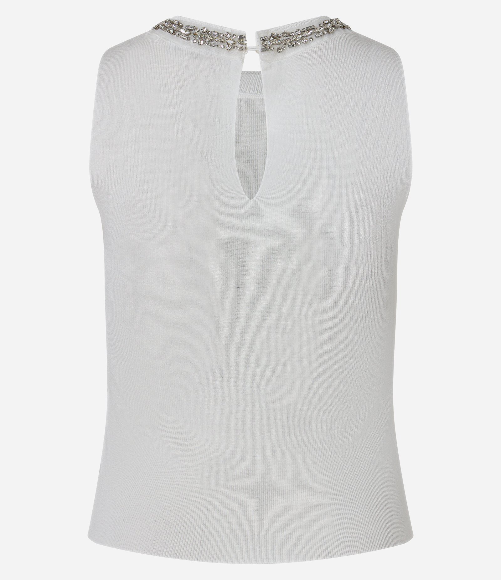 Blusa Canelada em Tricô com Colar de Strass na Gola Branco 7