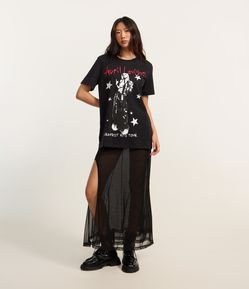 Saia Reta Longa em Tule com Recorte e Fenda