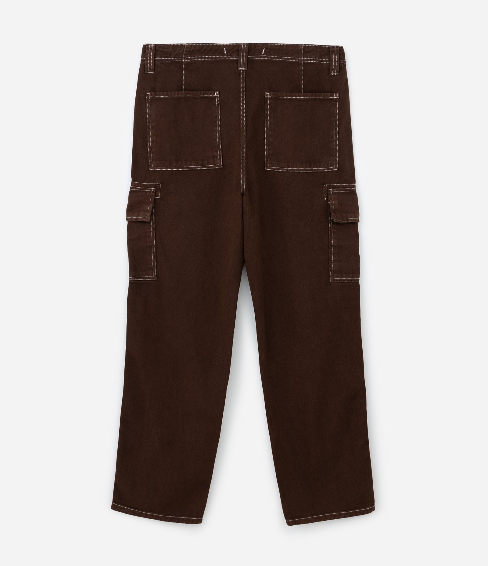 Calça Baggy em Sarja com Pespontos Contrastantes Marrom 2
