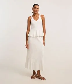 Saia Evasê Midi em Tricô com Elástico no Cós