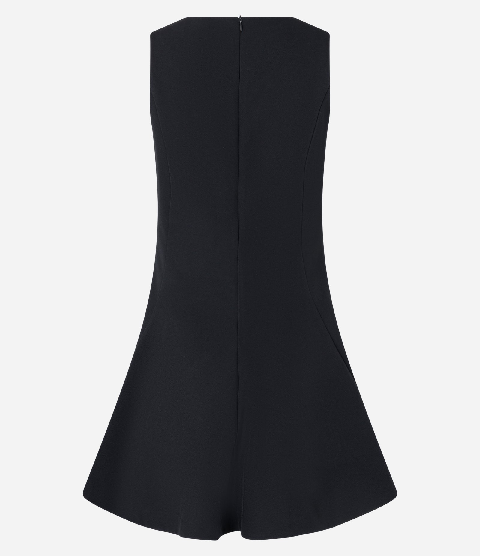 Vestido Evasê Curto em Crepe com Pences e Pregas Amplas Preto 6