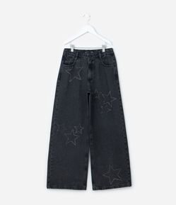 Calça Wide Leg Infantil Jeans com Brilhos - Tam 5 a 14  Anos