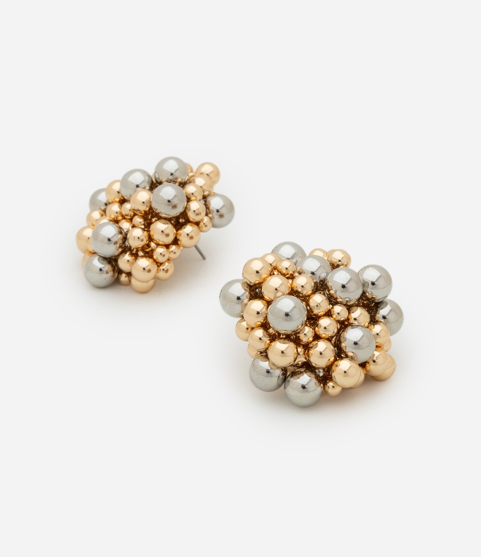 Brinco Botão em Plástico com Esferas Dourado/Prata 2