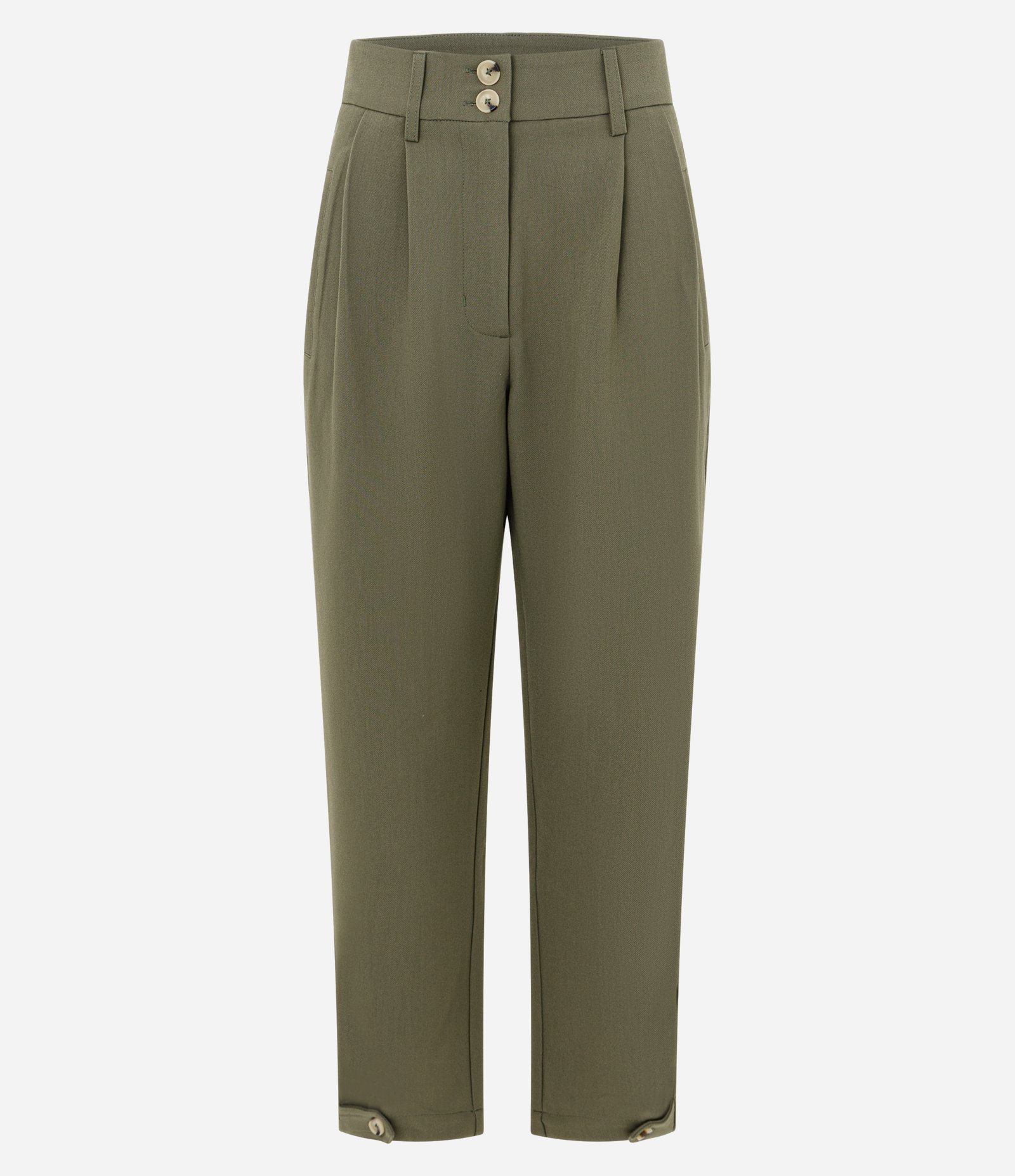 Calça Cenoura de Alfaiataria com Detalhe na Barra e Botões no Cós Verde 5