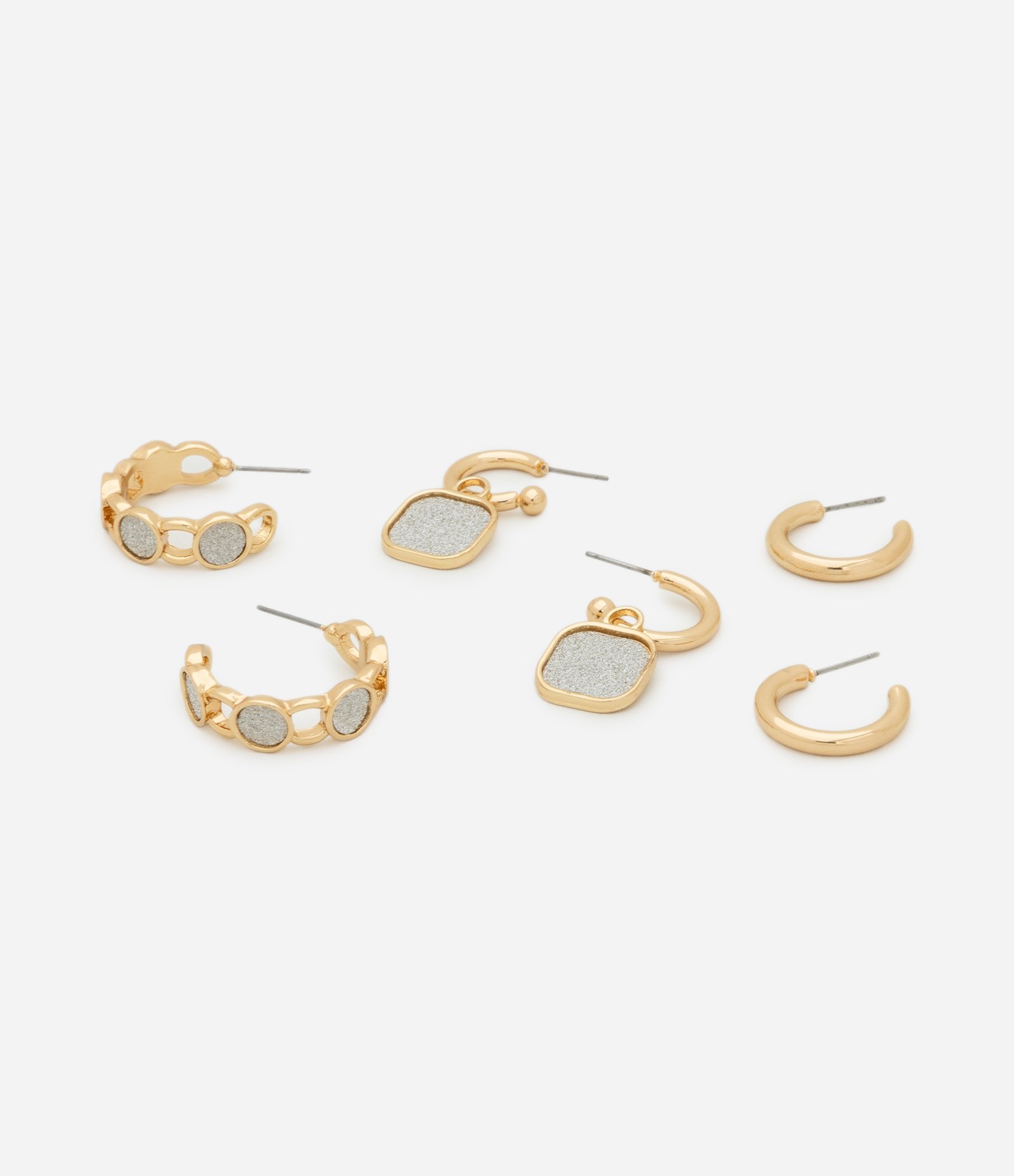 Kit 03 Argolas em Metal com Detalhe Brilhante Dourado 2