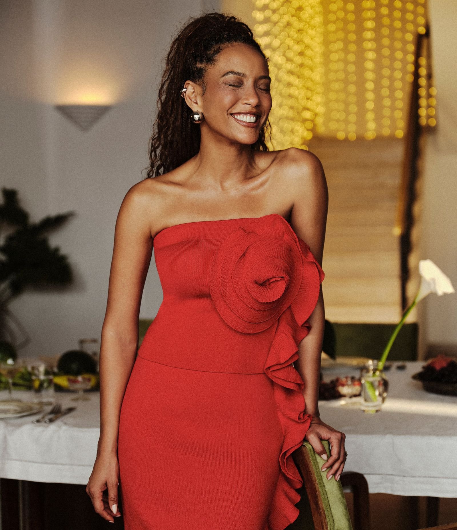 Saia Long Midi em Tricô com Babado Lateral e na Barra Vermelho 1