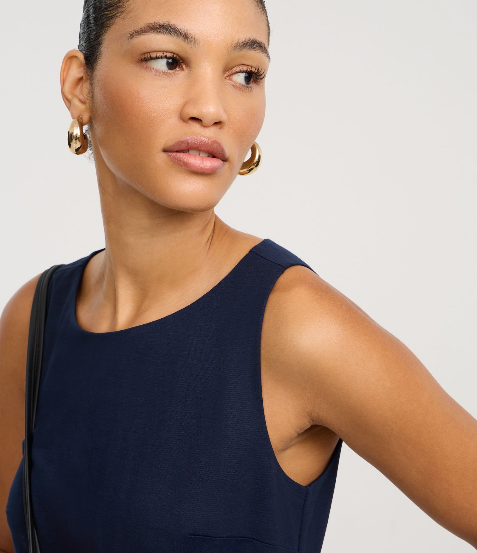 Vestido Evasê Longo em Piquet com Amarração Azul Marinho 3