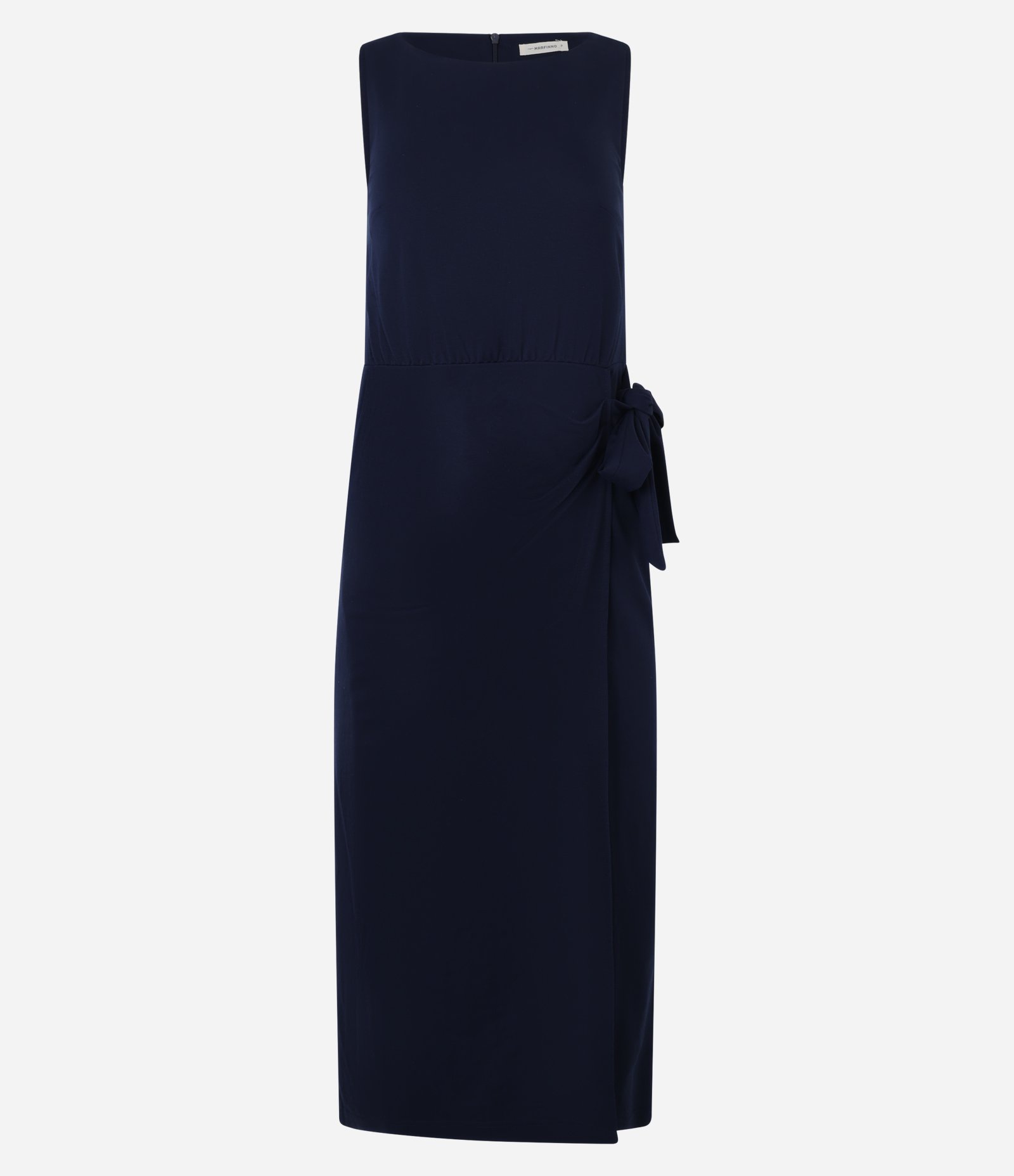 Vestido Evasê Longo em Piquet com Amarração Azul Marinho 5