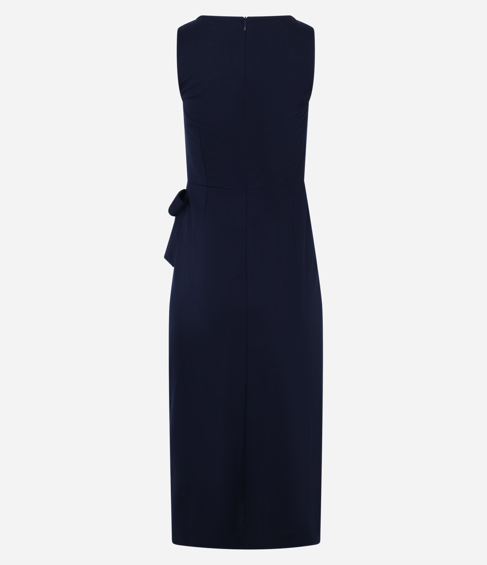 Vestido Evasê Longo em Piquet com Amarração Azul Marinho 6