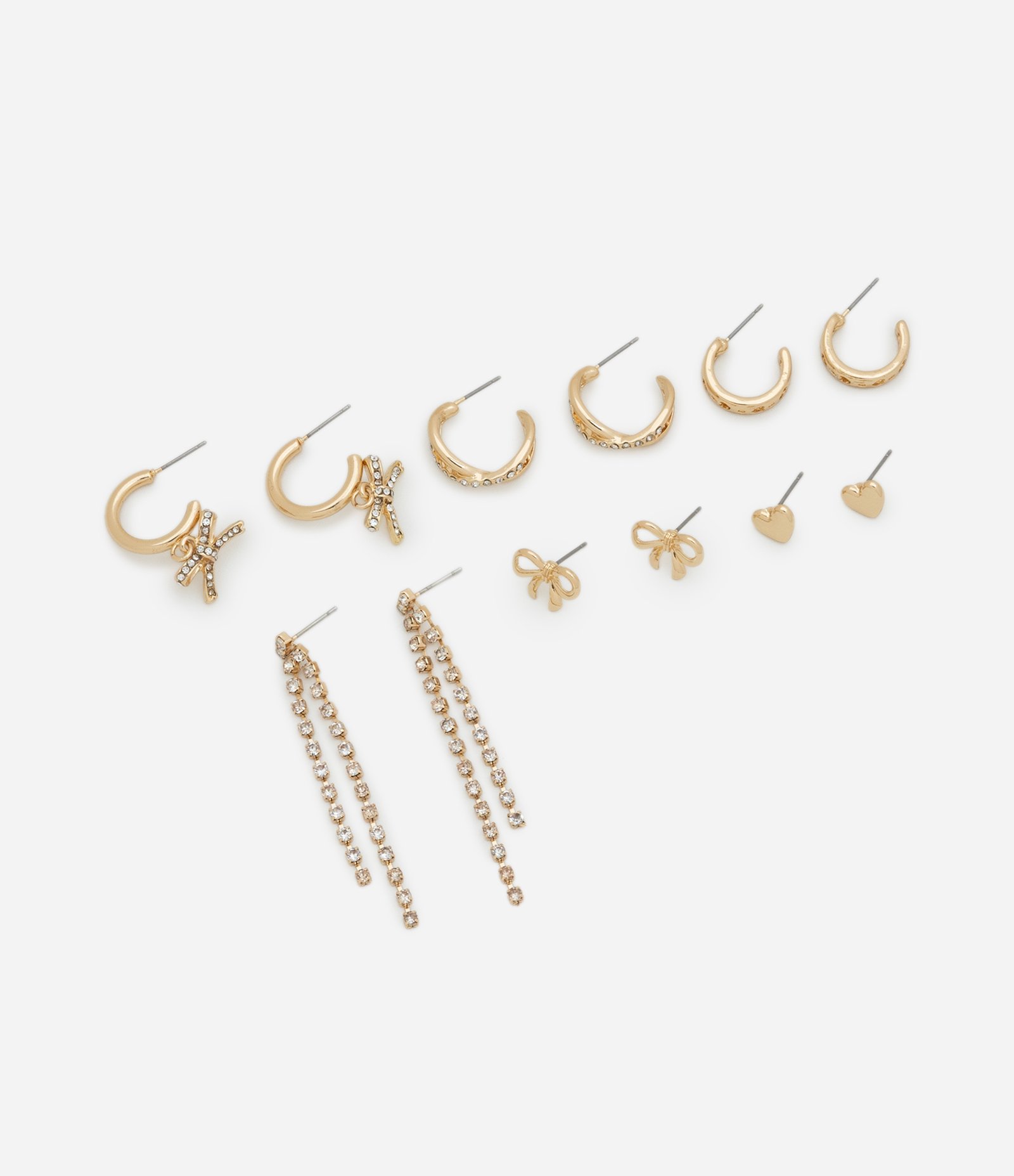 Kit 06 Brincos em Metal com Formatos Variados e Strass Dourado 1