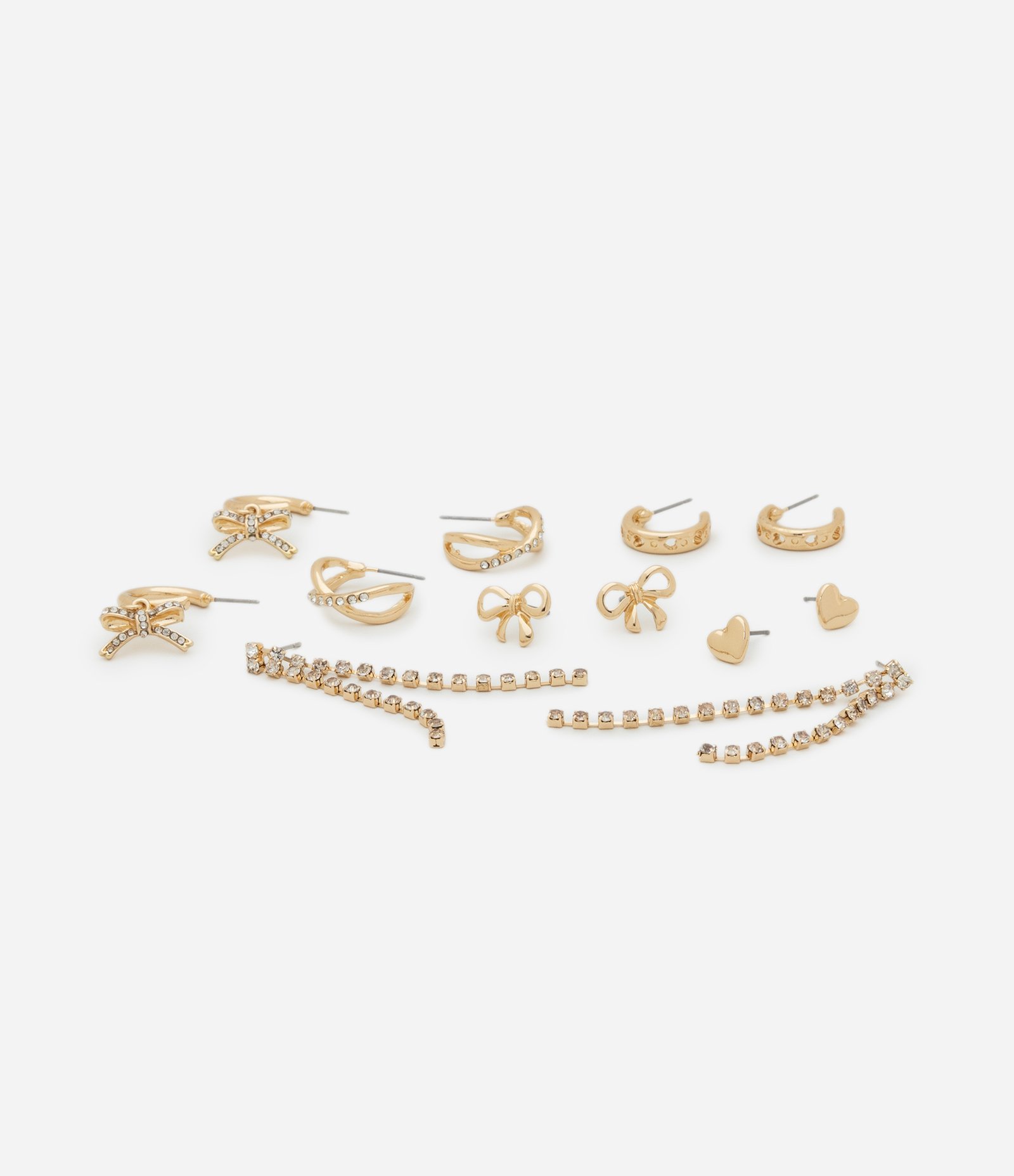 Kit 06 Brincos em Metal com Formatos Variados e Strass Dourado 2