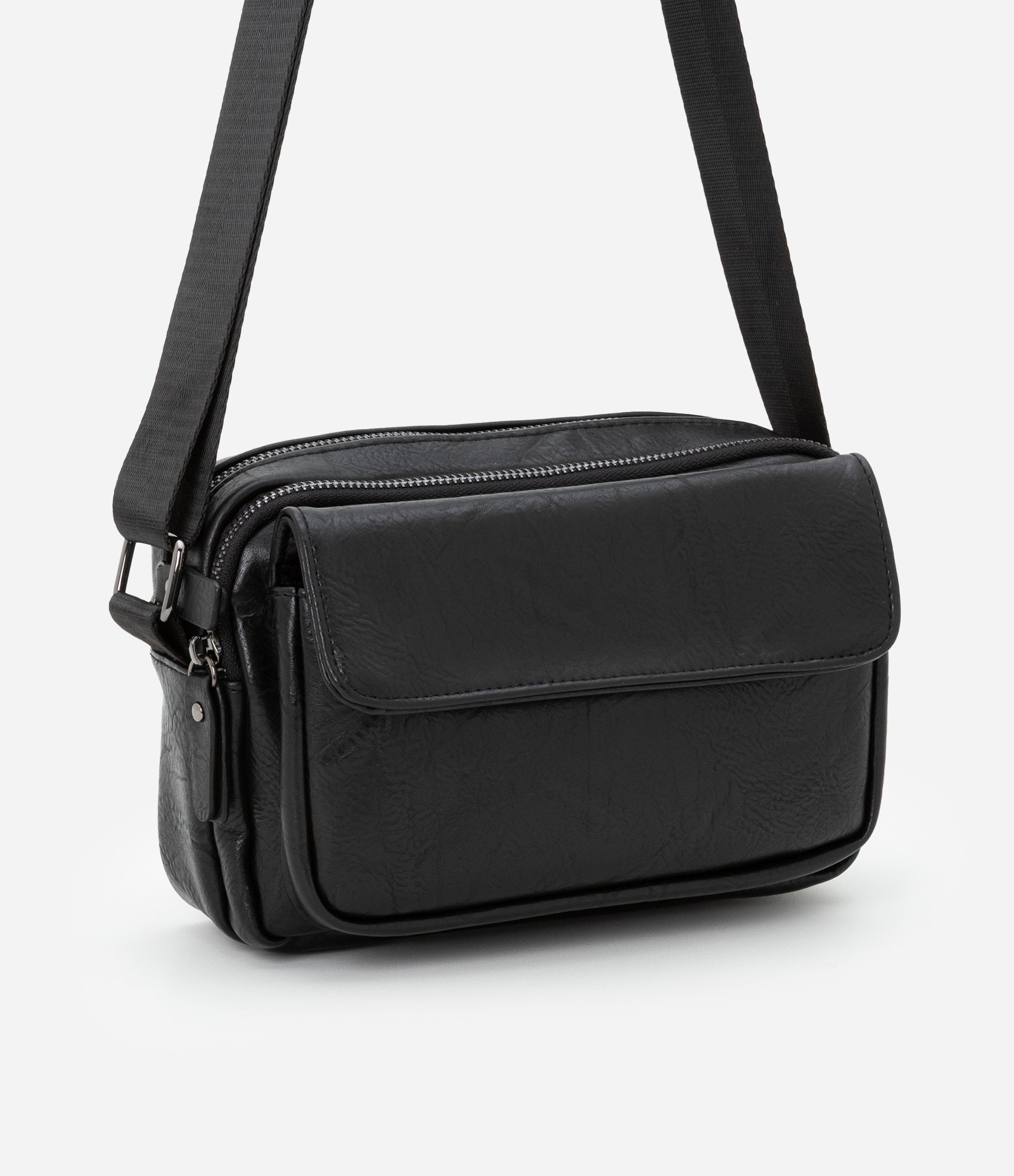 Bolsa Shoulder Bag em PU com Bolso Flap Preto 8