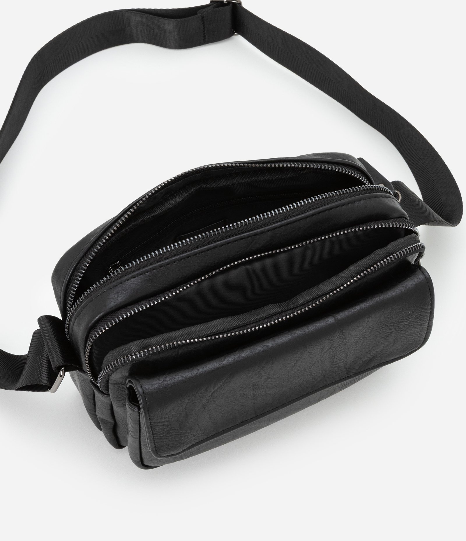 Bolsa Shoulder Bag em PU com Bolso Flap Preto 12