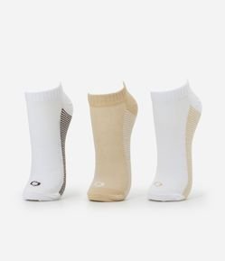 Kit 03 Meias Cano Baixo Esportivas em Algodão com Listras na Sola
