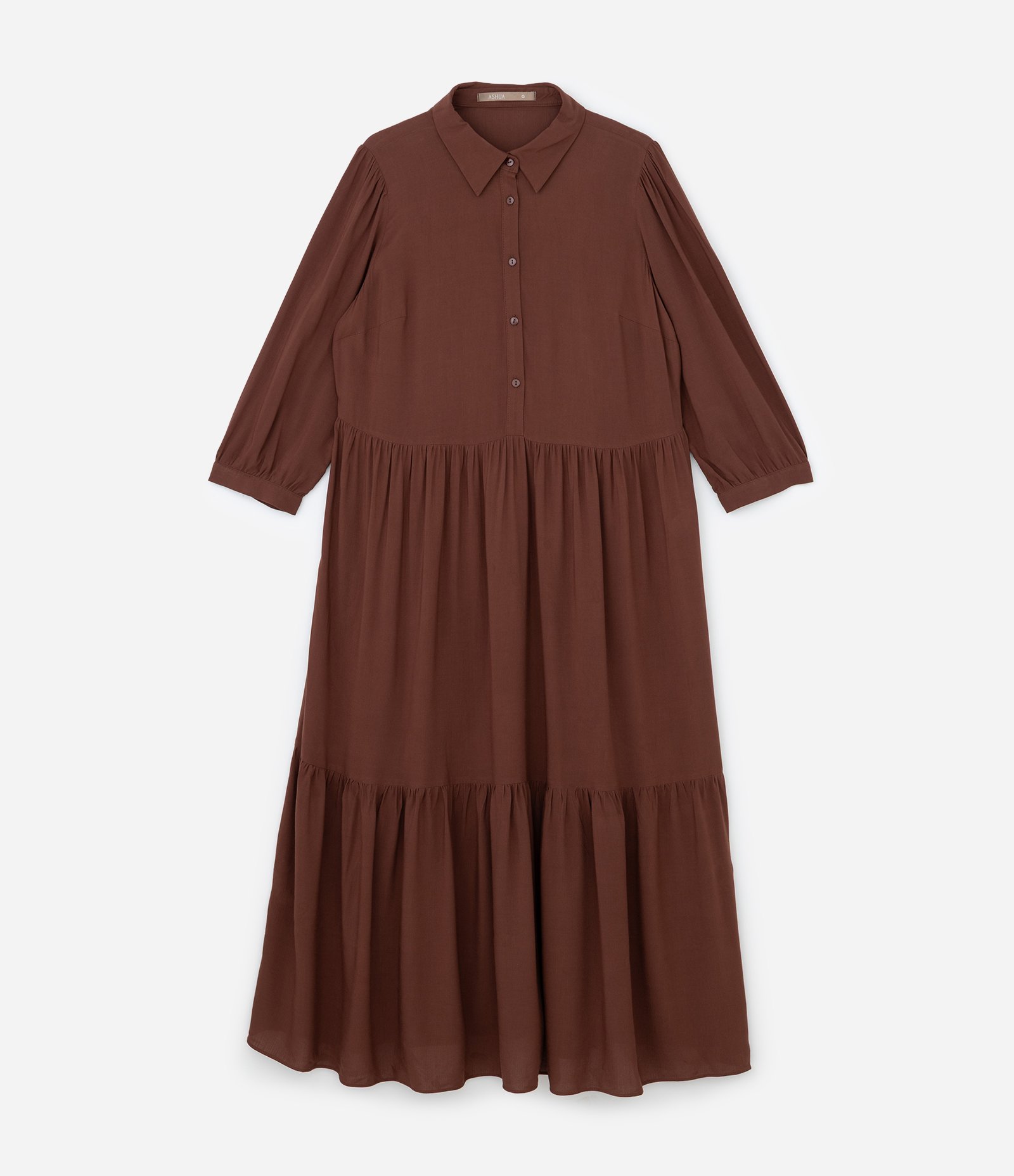 Vestido Midi em Viscose com Botões e Marias na Saia Curve & Plus Size Marrom 4