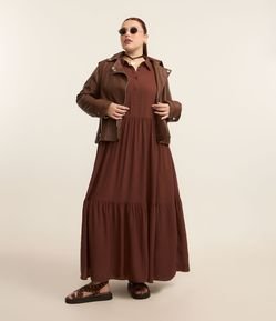 Vestido Midi em Viscose com Botões e Marias na Saia Curve & Plus Size