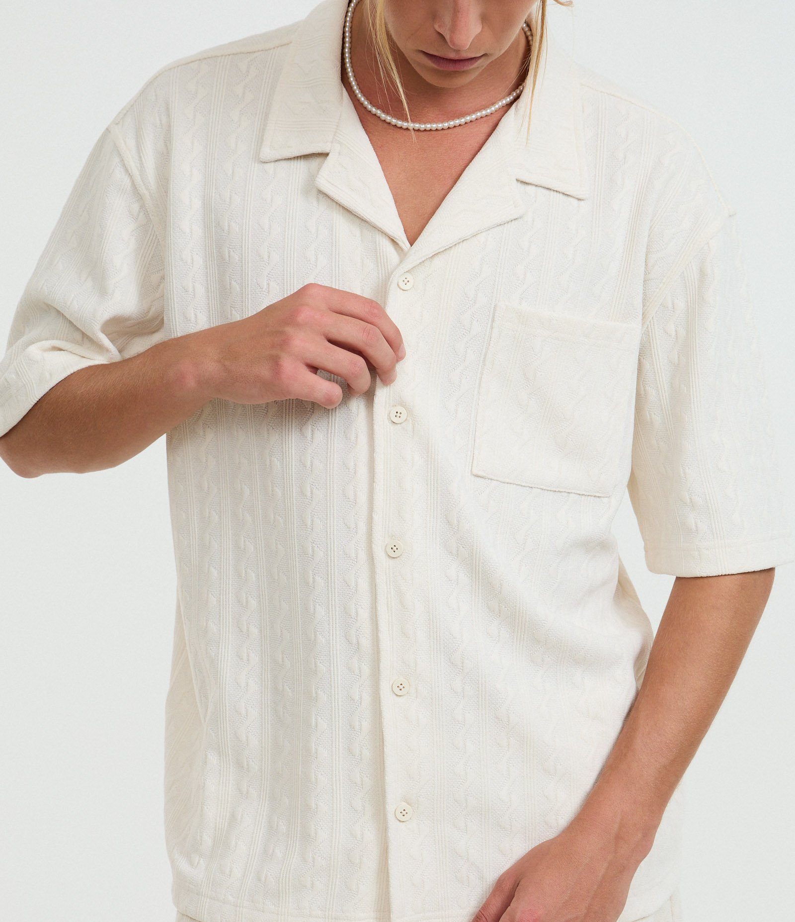 Camisa Oversized em Jacquard Texturizado Off White 3