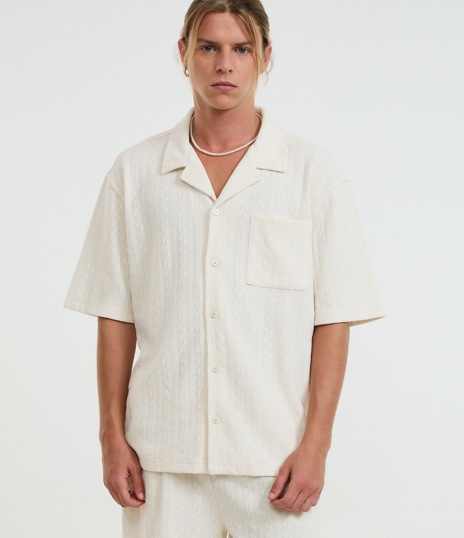 Camisa Oversized em Jacquard Texturizado Off White 5