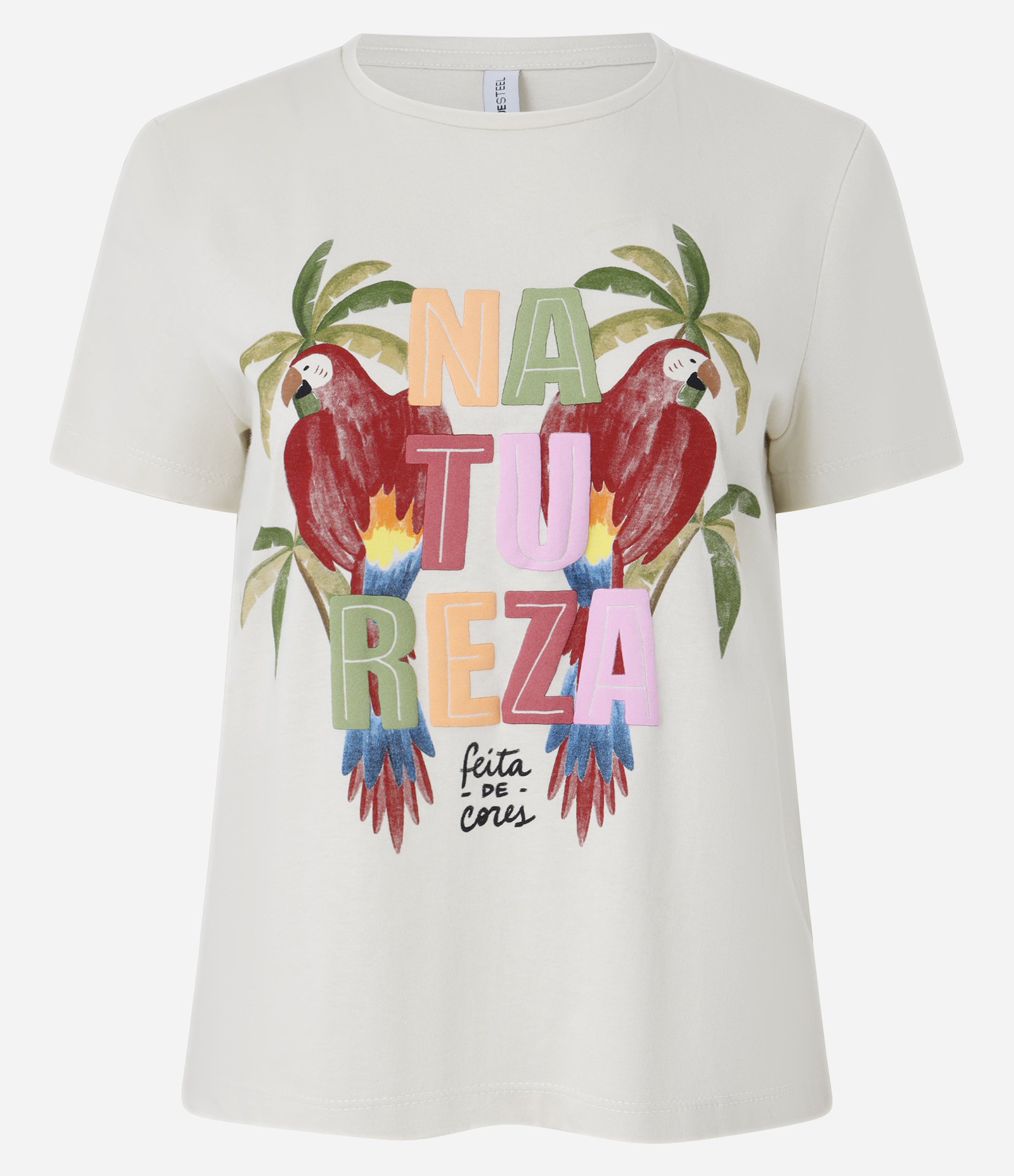 Camiseta em Algodão com Estampa Tropical Natureza Bege 4