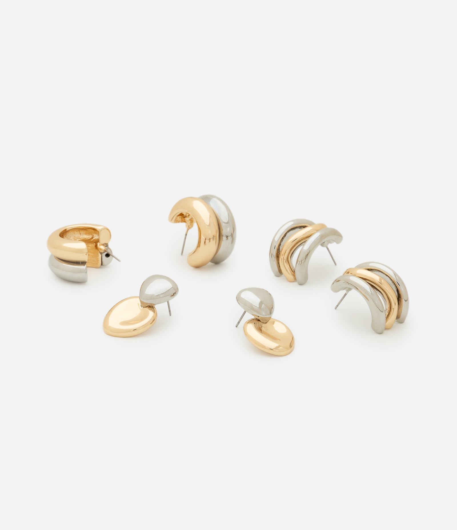 Kit 03 Brincos Argolas em metal com Formatos Diversos Multicores 2