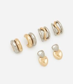 Kit 03 Brincos Argolas em metal com Formatos Diversos