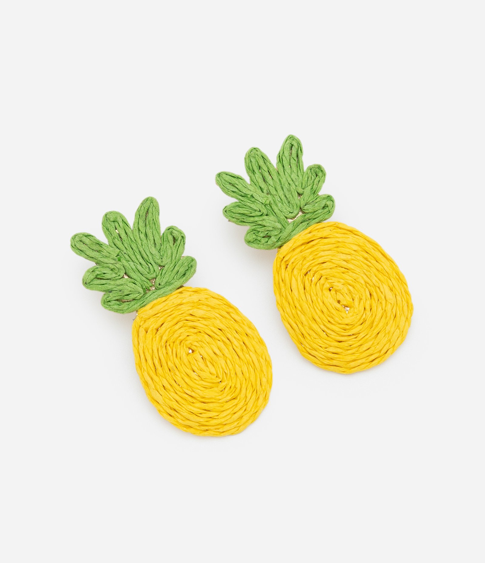 Brinco Médio com Efeito Ráfia e Formato de Abacaxi Amarelo/Verde 1