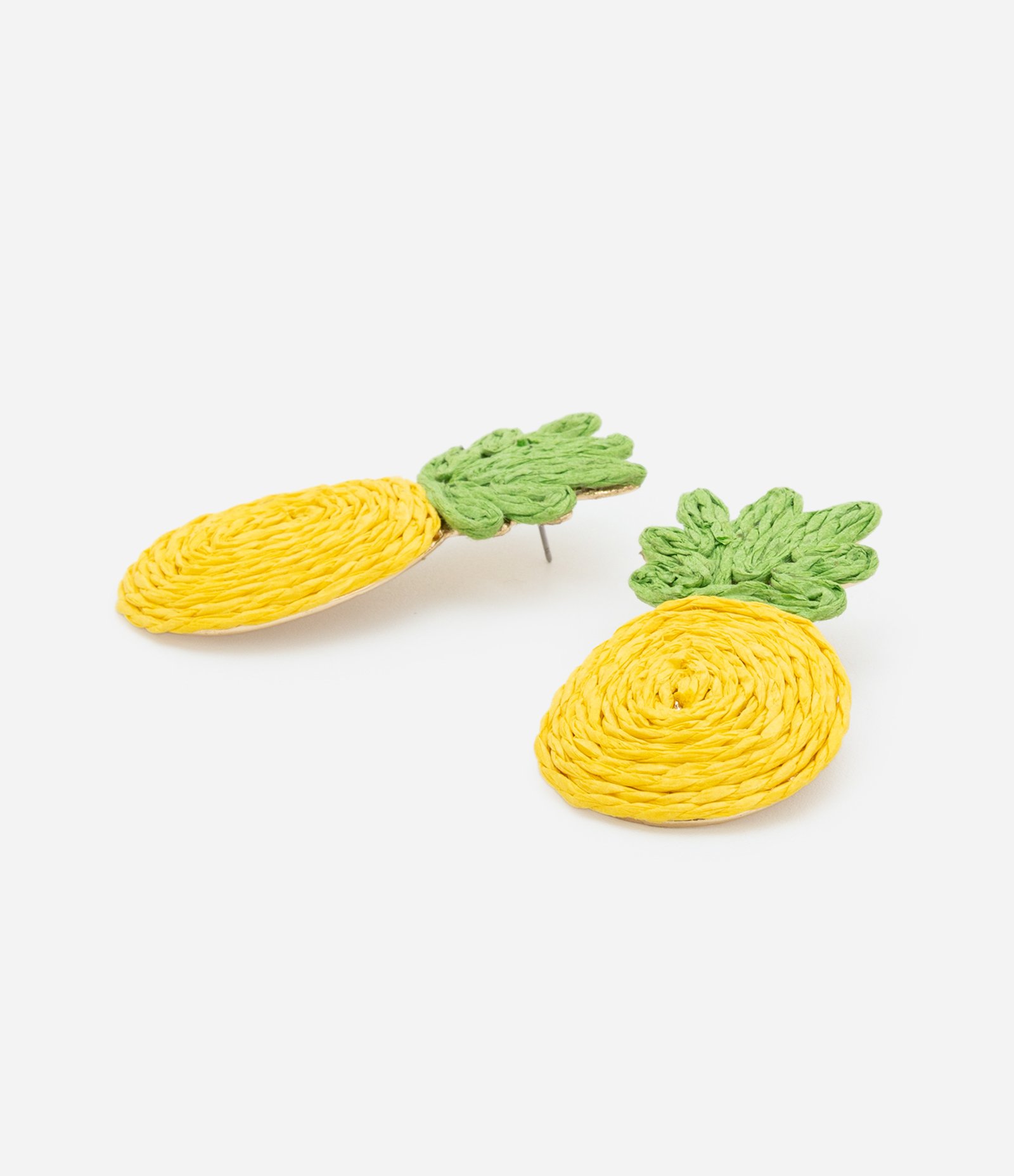 Brinco Médio com Efeito Ráfia e Formato de Abacaxi Amarelo/Verde 2
