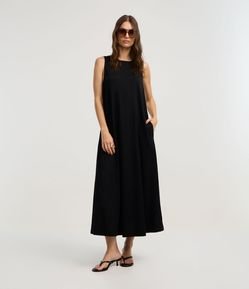 Vestido Evasê Long Midi em Orly com Gola Redonda