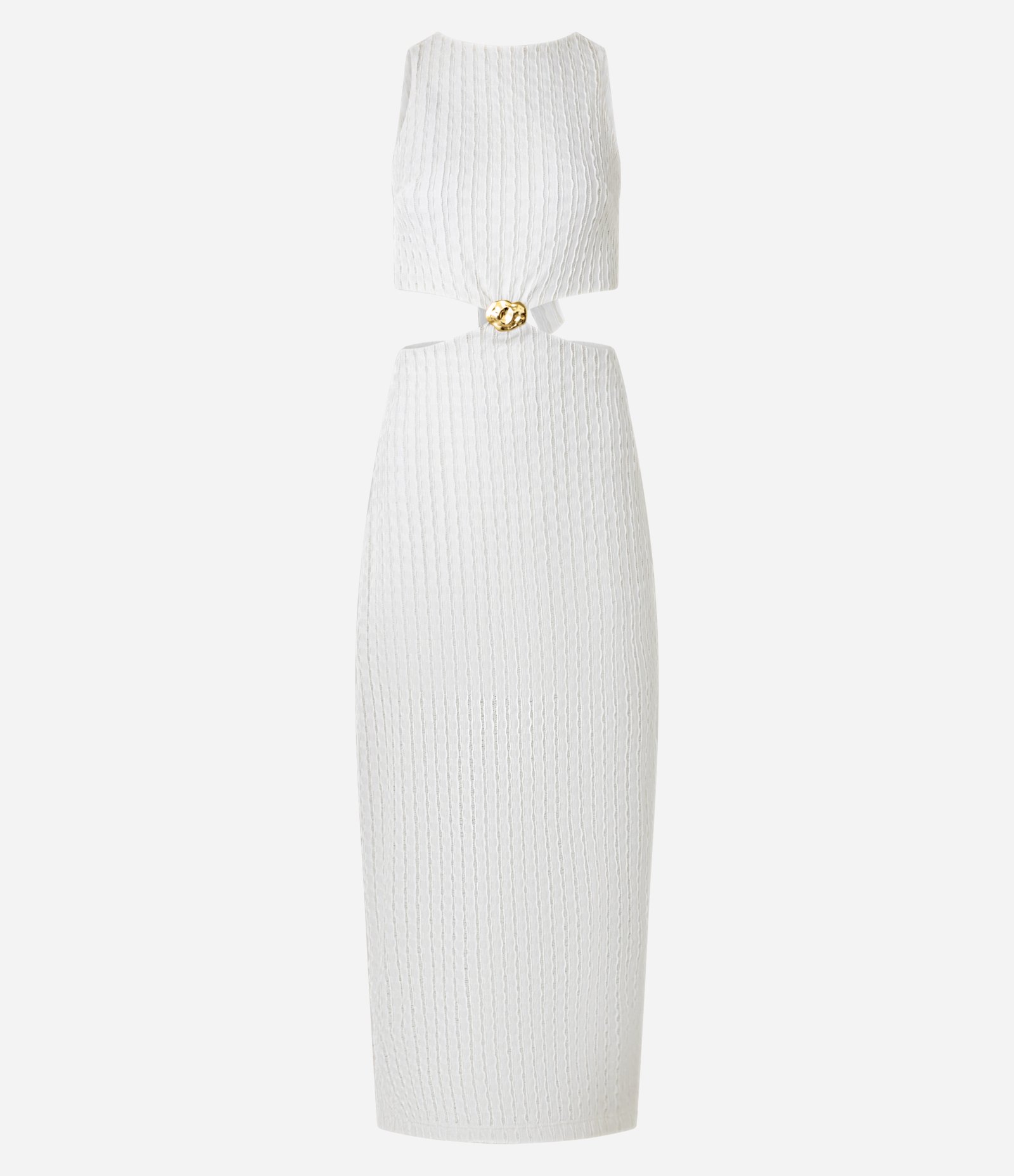 Vestido New Midi Texturizado com Detalhe Metalizado Branco 5