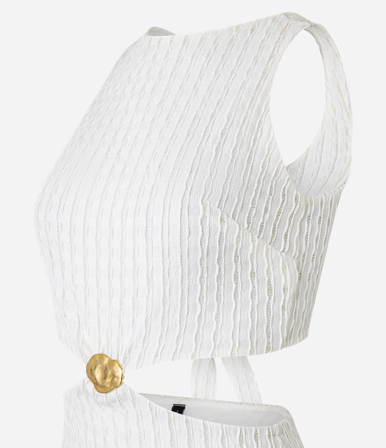 Vestido New Midi Texturizado com Detalhe Metalizado Branco 6