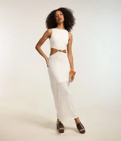 Vestido New Midi Texturizado com Detalhe Metalizado