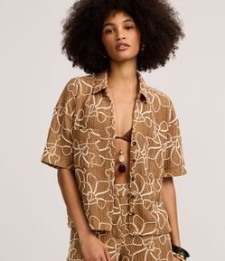 Camisa Texturizada em Renda com Cordas Aplicadas