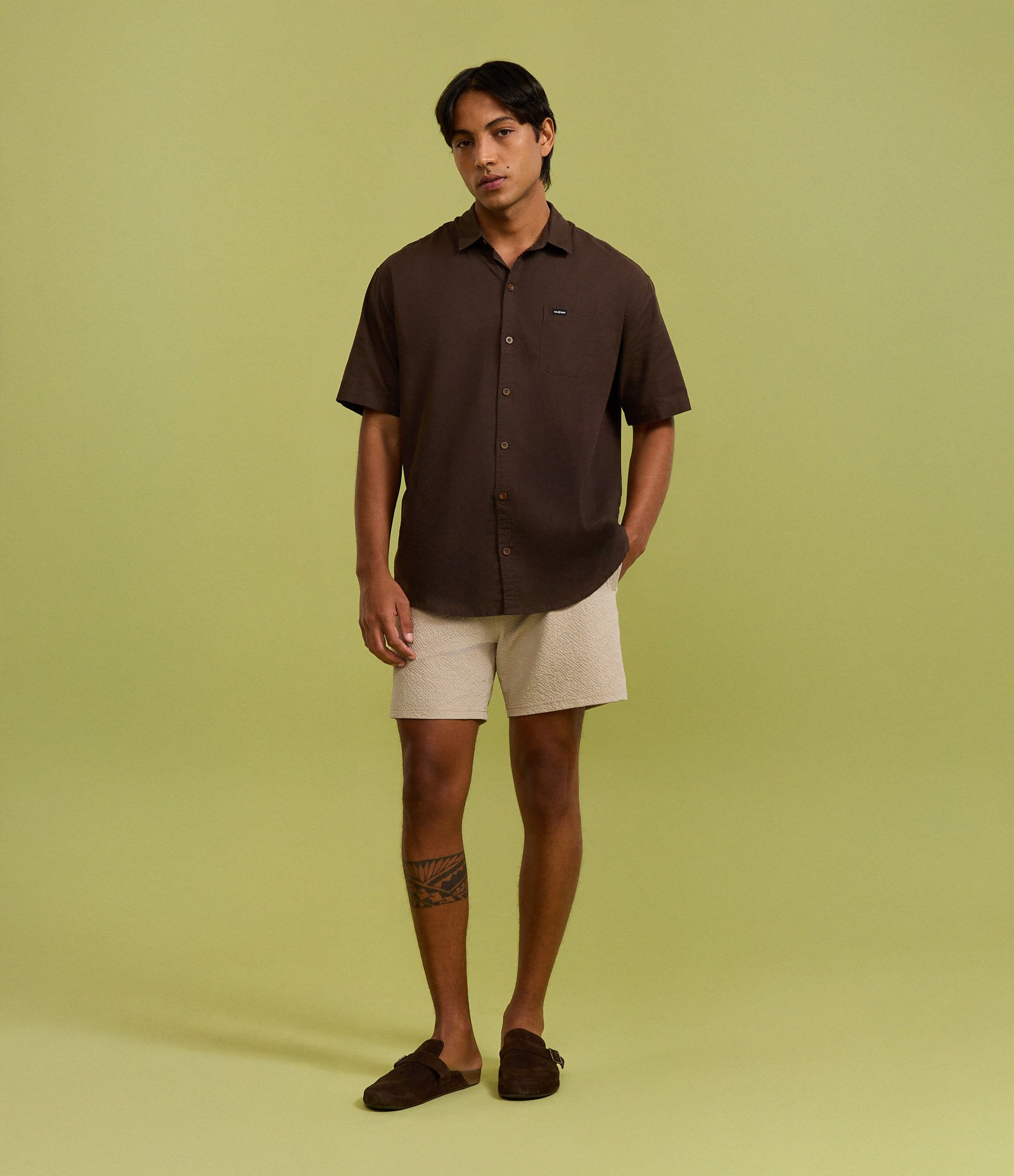 Bermuda de Banho Básica em Microfibra Texturizado  Bege 1