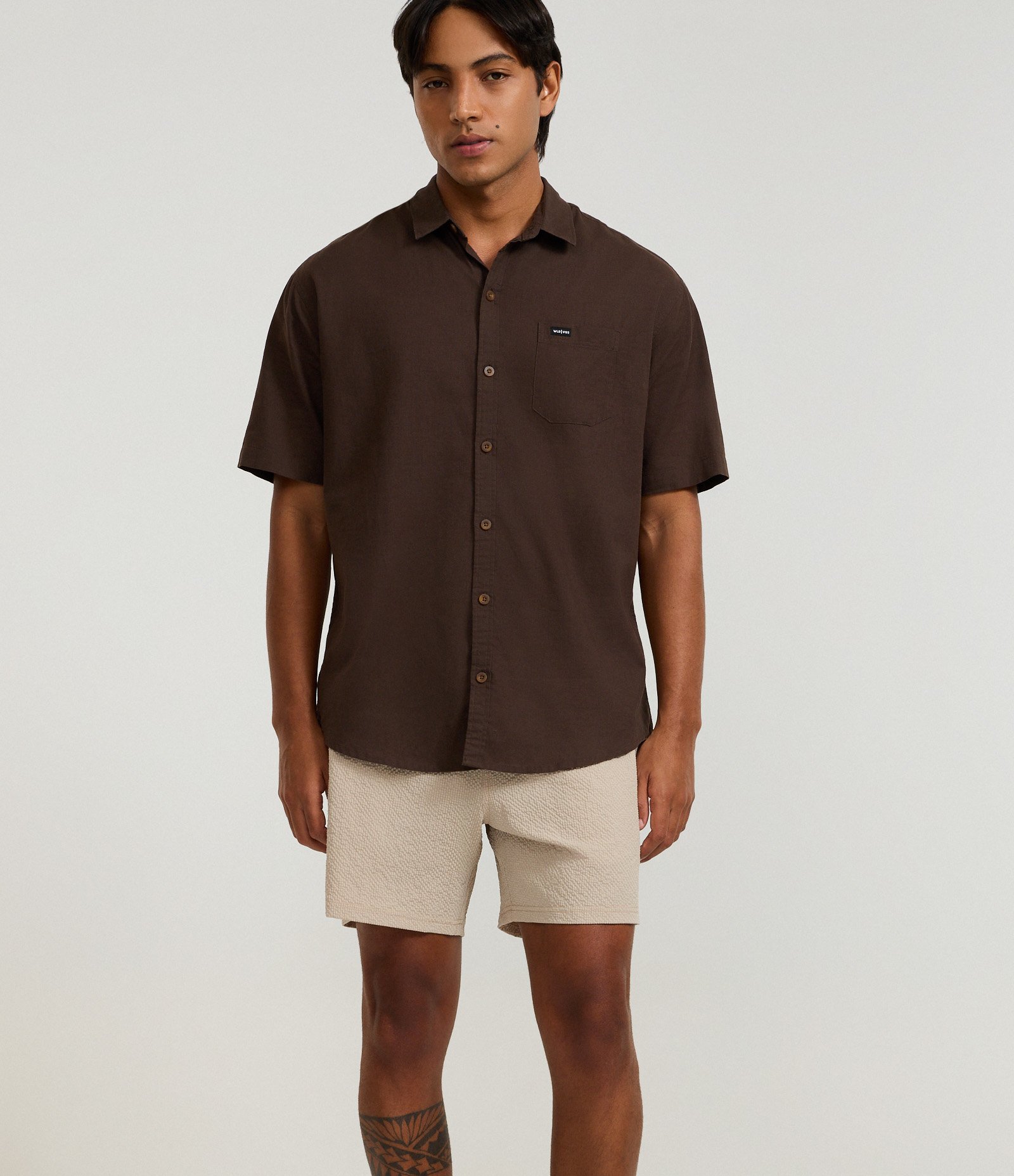 Bermuda de Banho Básica em Microfibra Texturizado  Bege 5