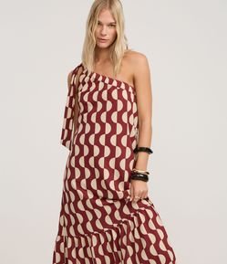 Vestido Long Midi Ombro Só em Orly com Estampa Geométrica