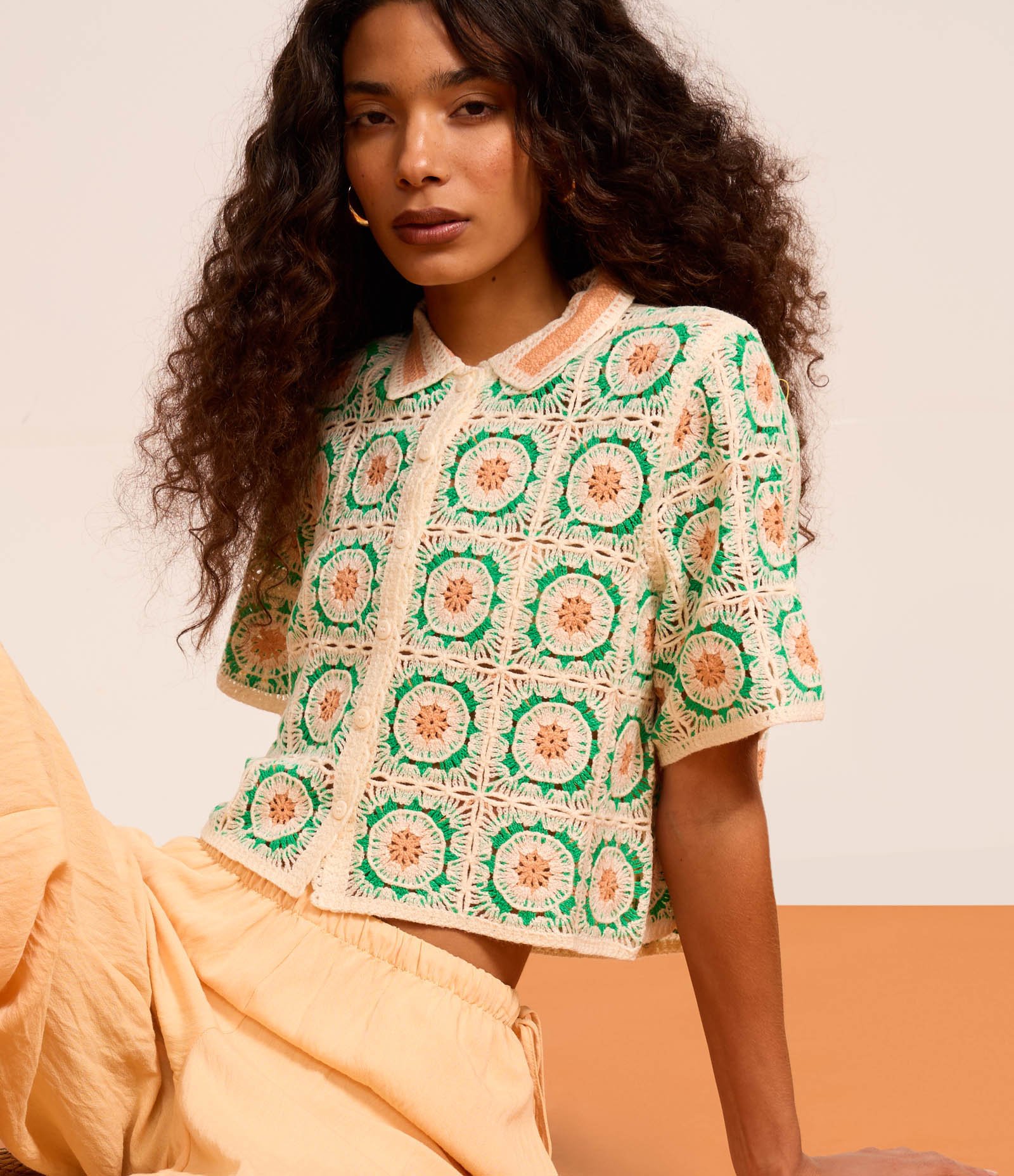 Camisa Box em Tricô com Estampa Geométrica Bege 6