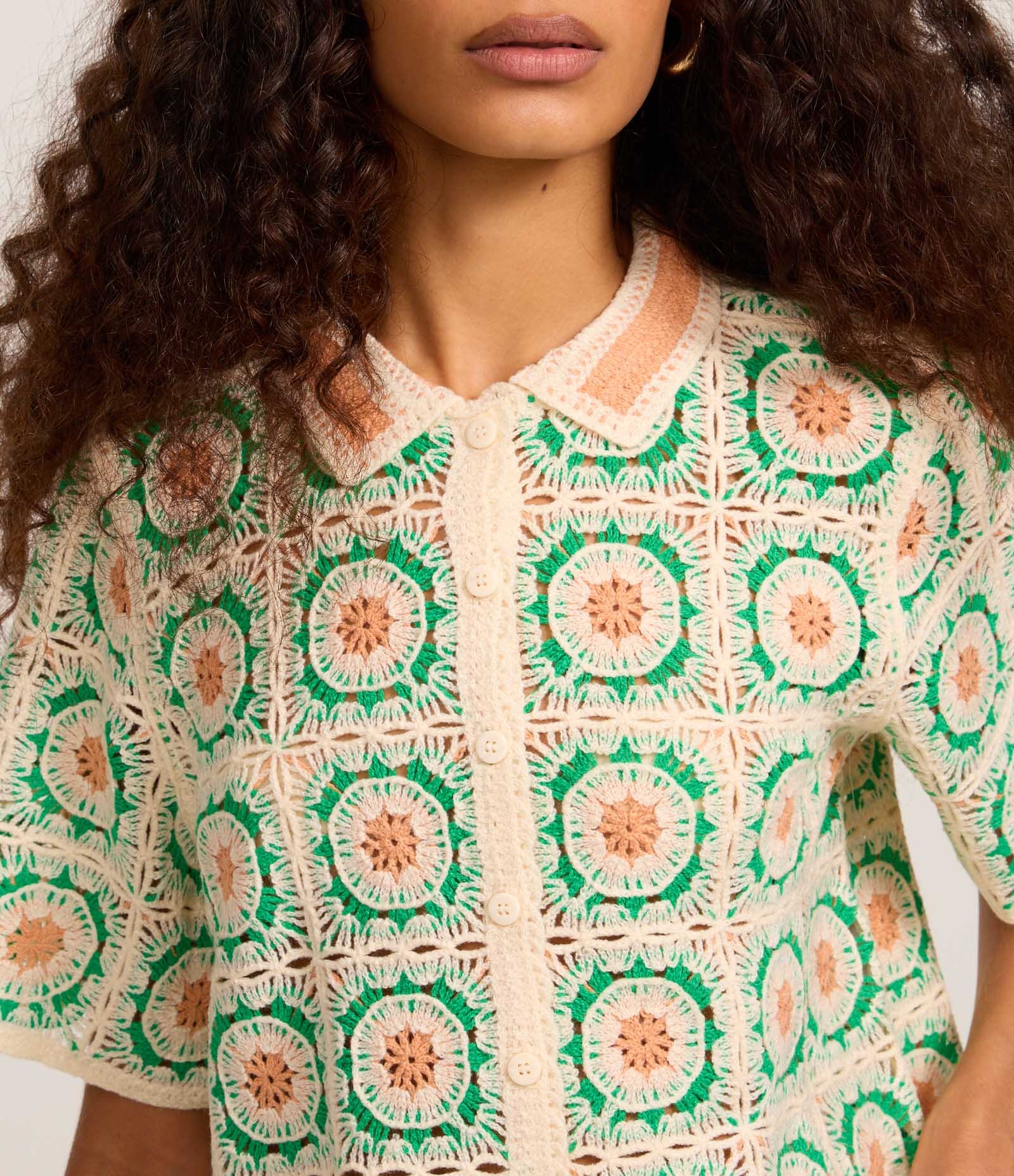 Camisa Box em Tricô com Estampa Geométrica Bege 4