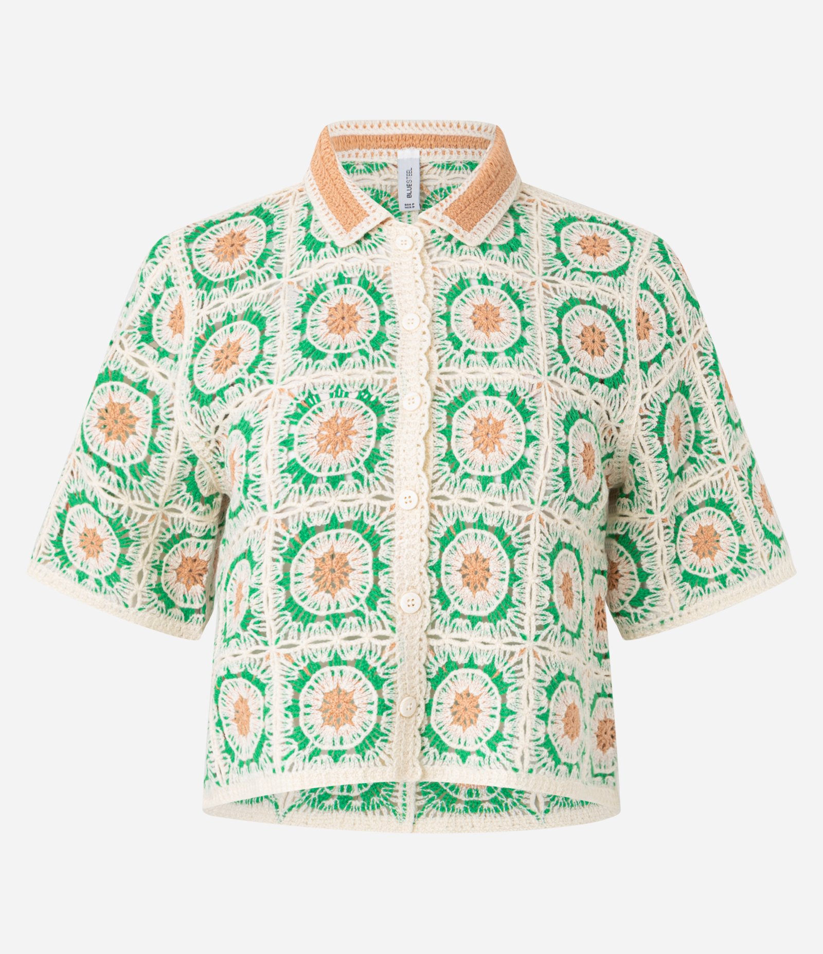 Camisa Box em Tricô com Estampa Geométrica Bege 1