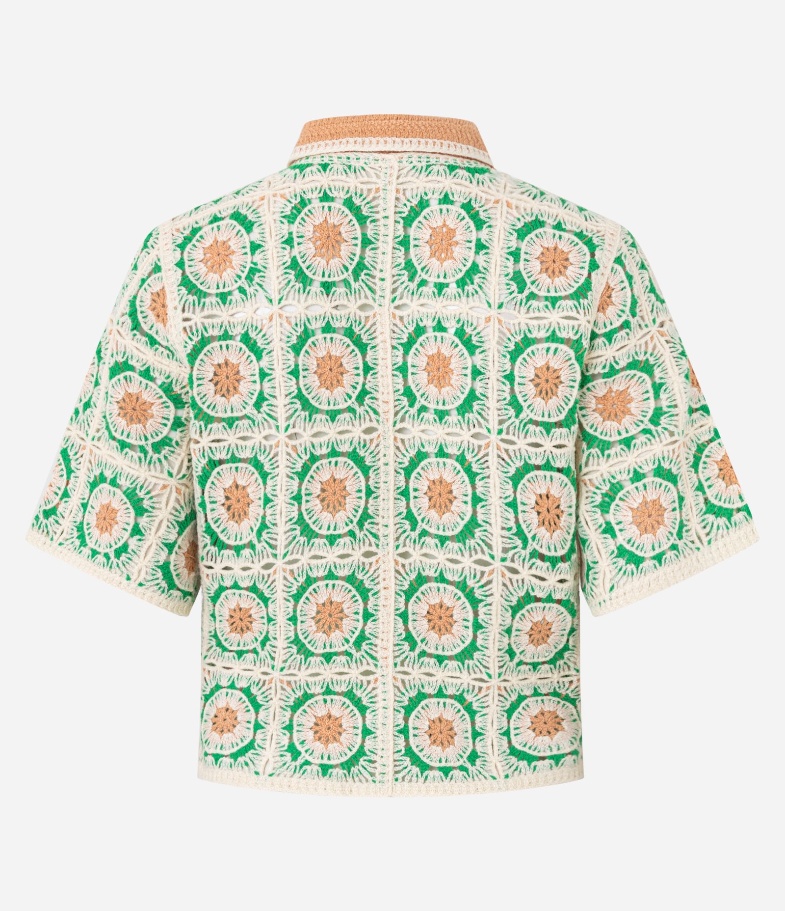 Camisa Box em Tricô com Estampa Geométrica Bege 4