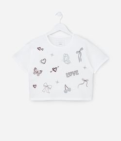 Camiseta Curta Infantil com Estampa Doodles - Tam 5 a 14 Anos