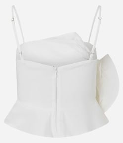 Blusa Peplum Cropped em Bengaline com Flor de Tecido