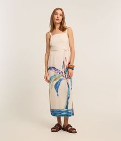 Vestido Evasê em Viscolinho com Estampa Folhagem Aquarelada