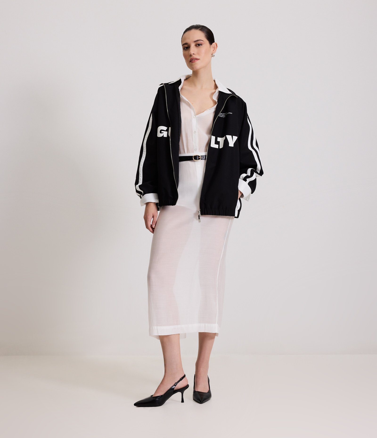 Saia Reta Midi em Organza com Transparência Branco 4