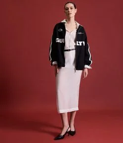 Saia Reta Midi em Organza com Transparência