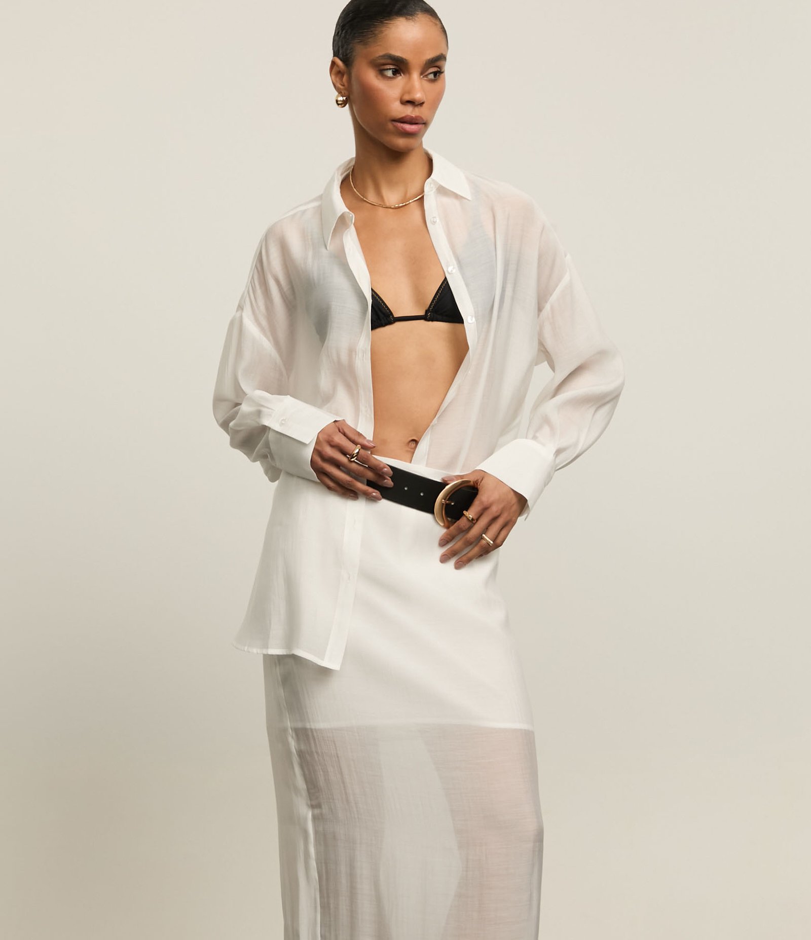 Saia Reta Midi em Organza com Transparência Branco 6