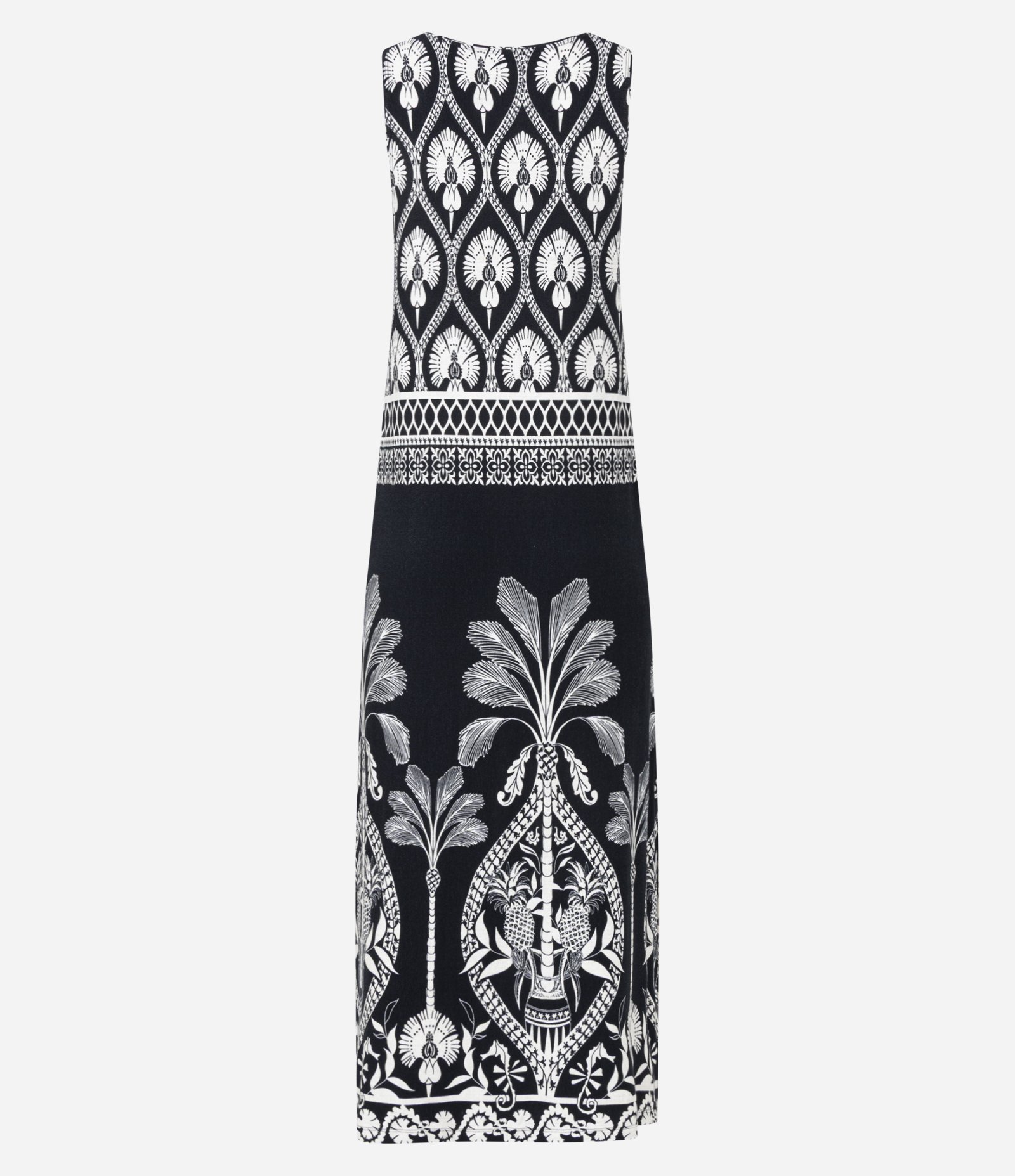 Vestido Longo em Vicose com Estampa Tropical Étnica Preto 6