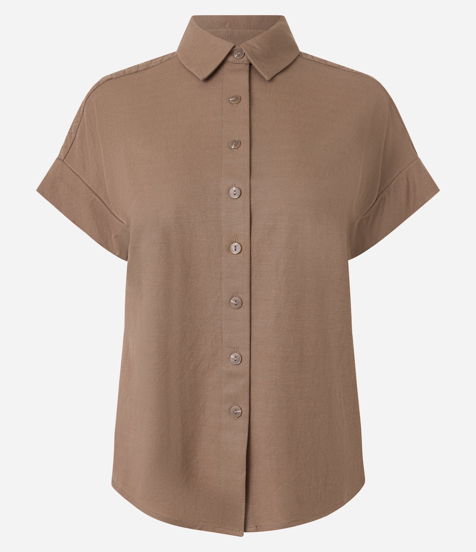 Camisa Texturizada em Orly com Recorte na Manga Marrom 5