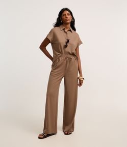 Calça Reta em Orly com Elástico e Amarração no Cós